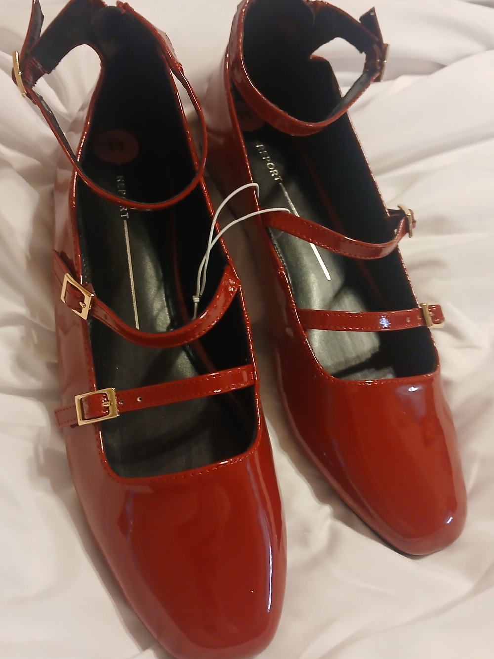 Patent Leather Red Mary Jane Flats with Ankle Straps